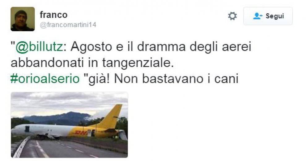 Incidente aereo, l'ironia dei social